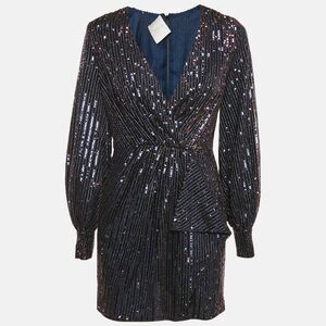 Ingie Paris Navy Blue Sequin V-Neck Mini Dress S